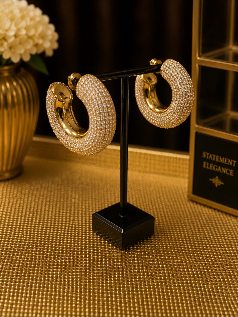 Pavé Crystal Gold Hoop Earrings - Women Jewelry